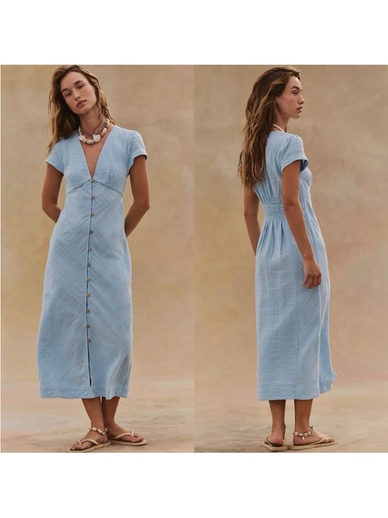 Free People Dresses & Skirts - Free People Blue New in Town Midi Dress Button Front in Summer Song Small
